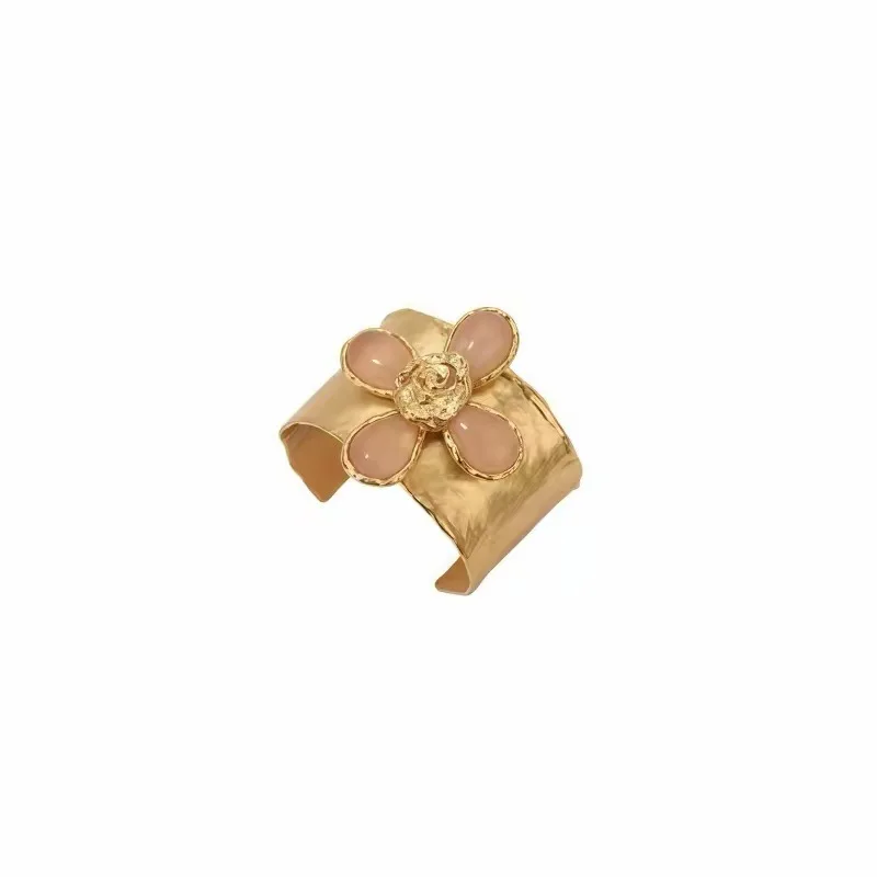

Luxury Personalized Copper Gold Plated Bangle, Cross Zircon Inlaid Rose Open Bracelet, Trendy Fashion Hand Jewelry Exquisite Gif
