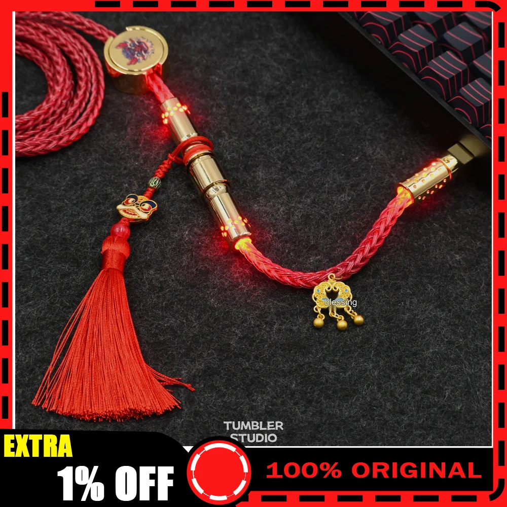 Tumbler Studio Year of Dragon Theme 8K Single Crystal Copper Custom Mechanical Keyboard Aviator Cable Coiled Gaming Cord