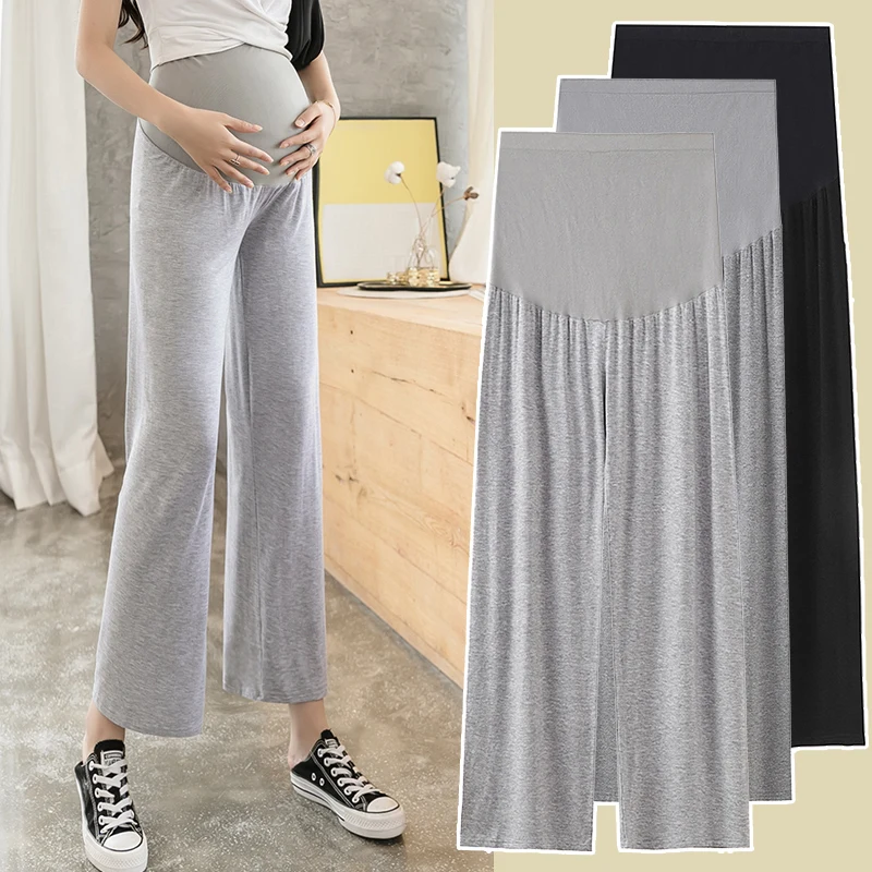 

Maternity Pants Thin Fashionable Home Pants Sleepwear Large Size Wide Leg Belly Support Summer Seasonal Nine Point Pants