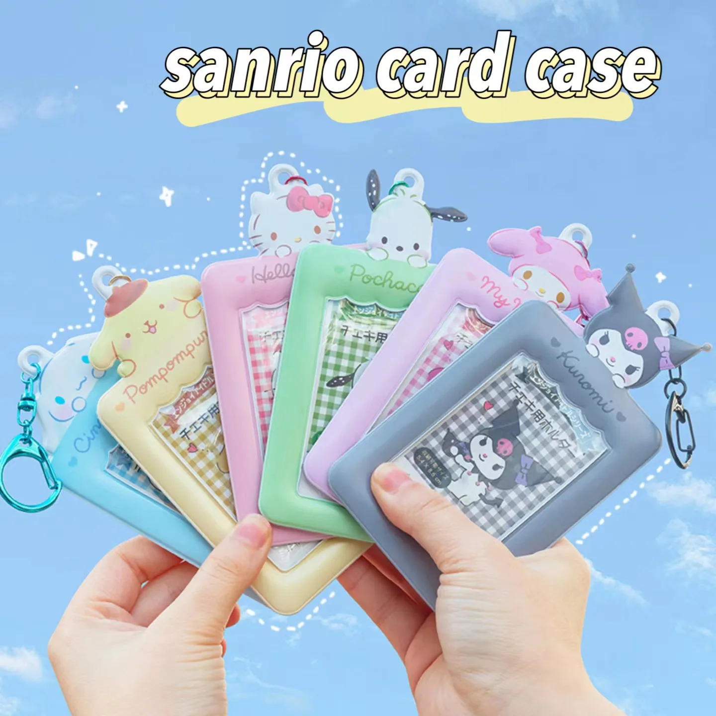 Kawaii Sanrio Hello Kitty Card Holder Keychain Cute Cinnamoroll Kuromi Melody Kpop Photo Card Case Keyring Bag Pendant Girl Gift