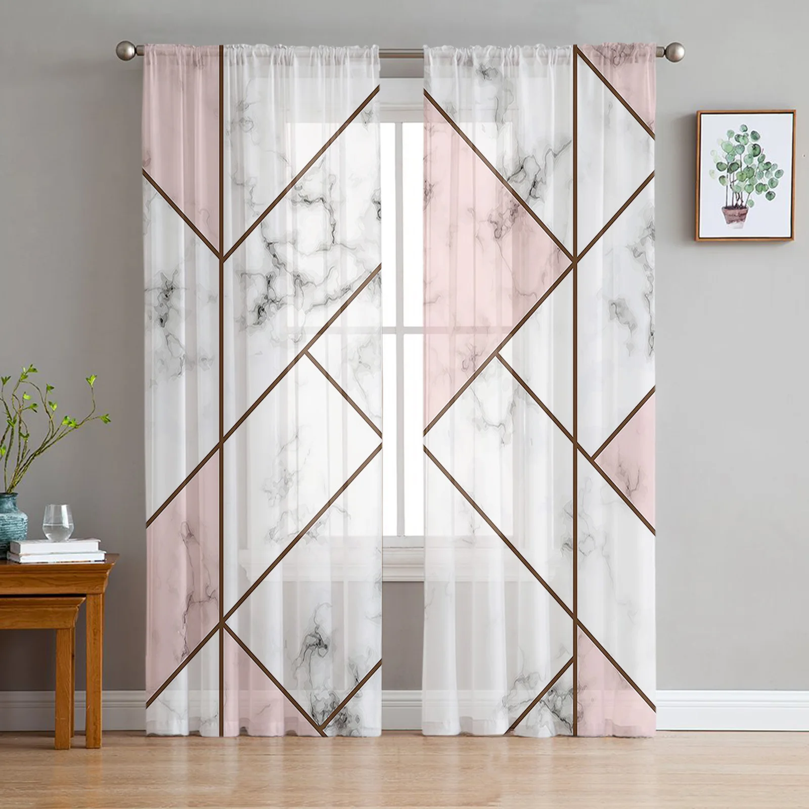 Black Marble Cracks Texture Tulle in Sheer Curtains for Living Room Bedroom Kitchen Window Treatment Chiffon Curtain Blinds