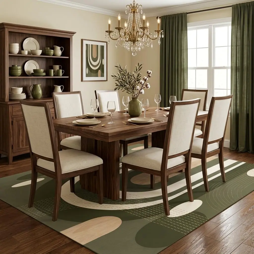 Large 6x9 Mid Century Abstract Geometric Area Rug Olive Washable Foldable Carpet for Living Room Home Office Dining Home Decor