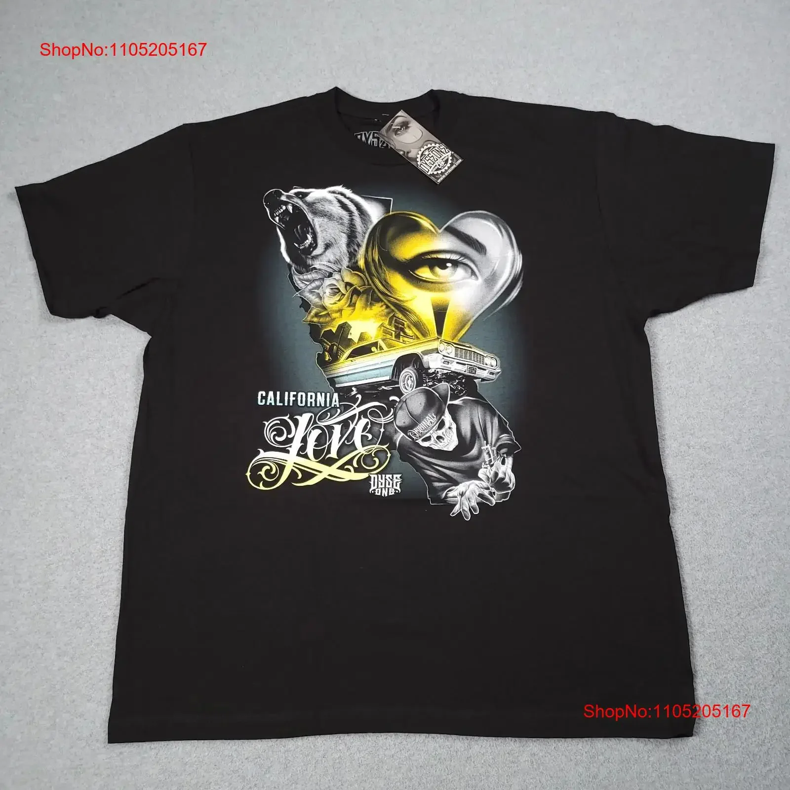Dyse one t camisa masculina 2xl preto feito nos eua califórnia amor tatuagem lowrider chicano vintage lavado gráfico confortável ligeiramente
