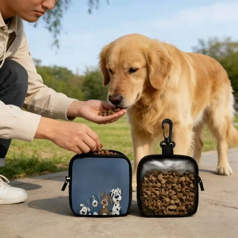 Portable Dog Treat Bag Square Pet Training Snack Pouch with Hook & Zipper Outdoor Walking Puppy Food Storage Bag for Small Mediu