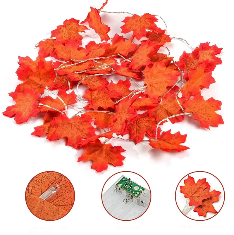 30Pcs 10/20/30/40Led Maple Leaves Fairy String Light Artificial Autumn Leaf Lantern Garland Lighting Festive Party DIY Decor