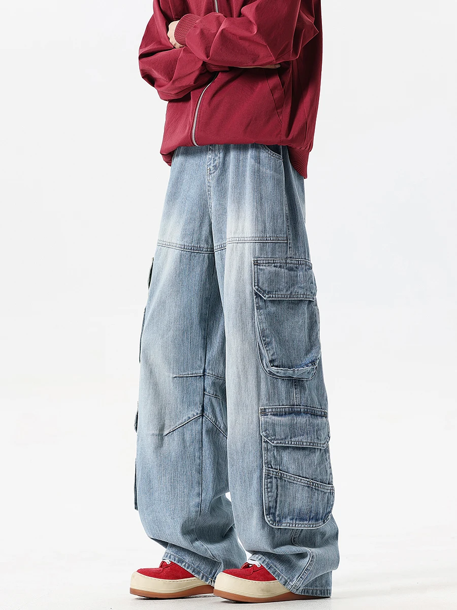 

Мужские джинсы Boyue в американском ретро-стиле, свободные широкие брюки, повседневные универсальные джинсовые комбинезоны