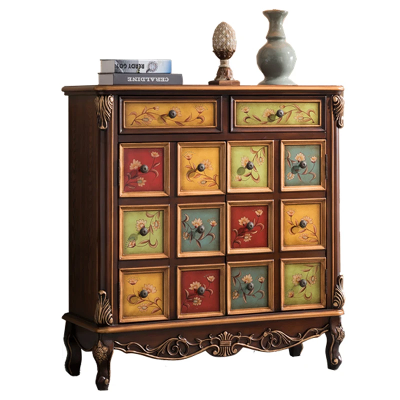 

European solid wood shoe cabinet household entrance entrance American painted dining side aisle storage balcony side cabinet