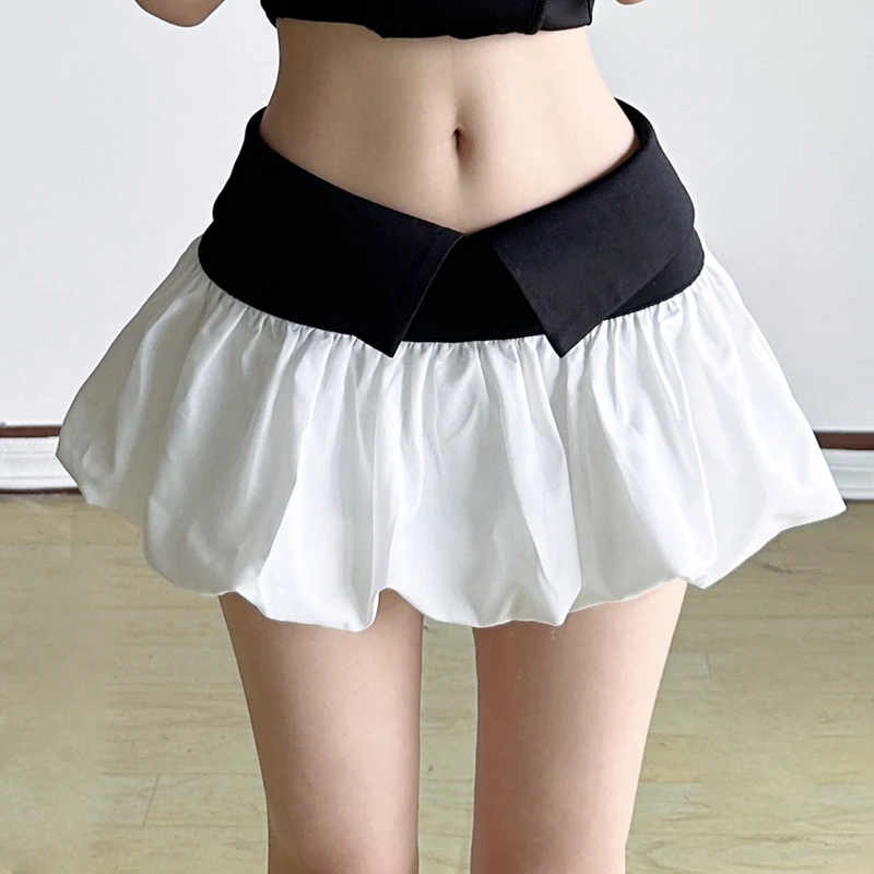 

Casual Patchwork A-Line Skirts Basic Slim Contrast Color Low-Waisted Super Mini Skirts Women 2025 Summer Fashion Streetwear Lady