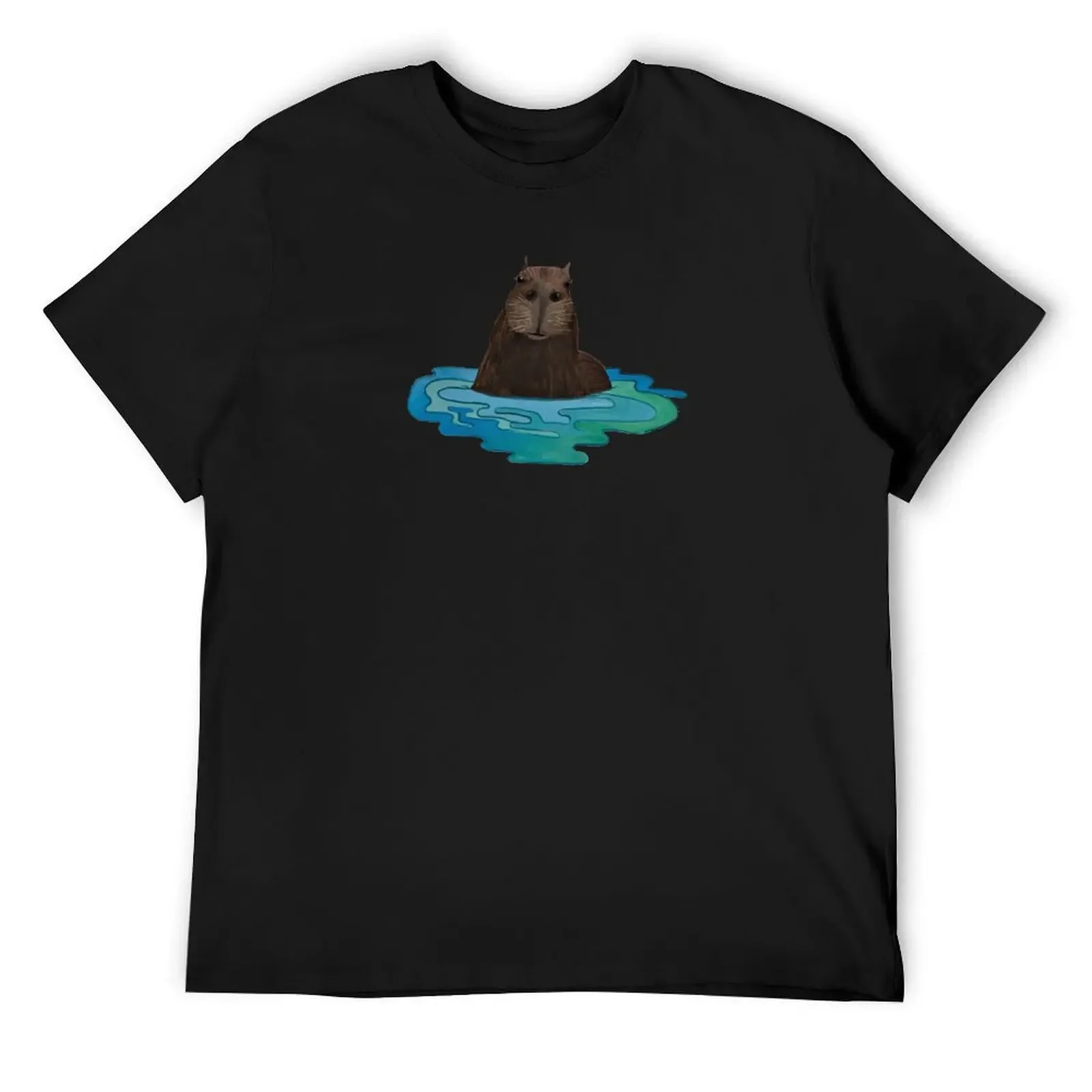 Gouache Capybara in Water T-Shirt heavyweights cheap stuff plus size tops vintage clothes t shirt men 100℅ cotton