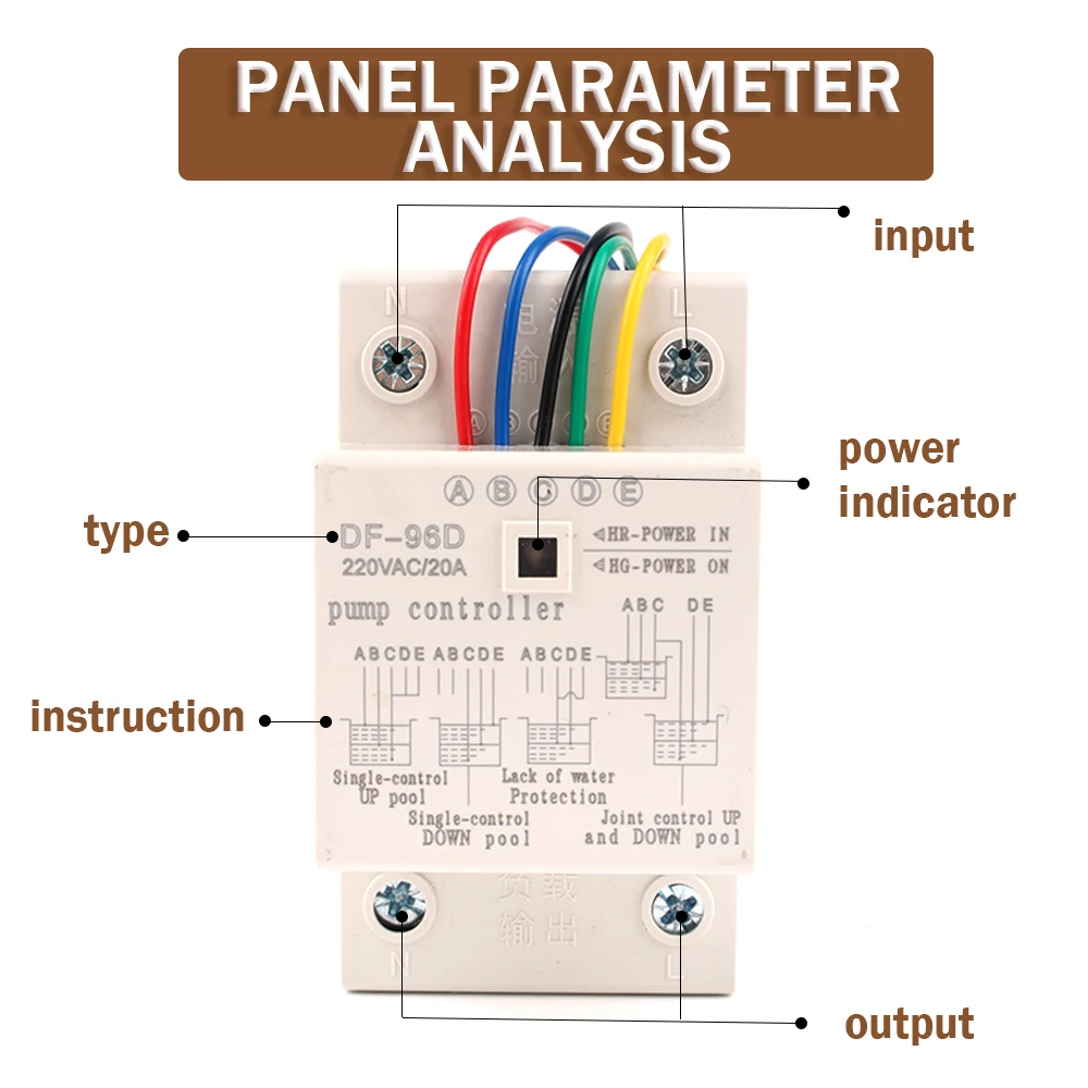 DF-96D 96DK  A/B Automatic Water Level Controller Switch 10A 220V Water tank Liquid Level Detection Sensor Water Pump Controller