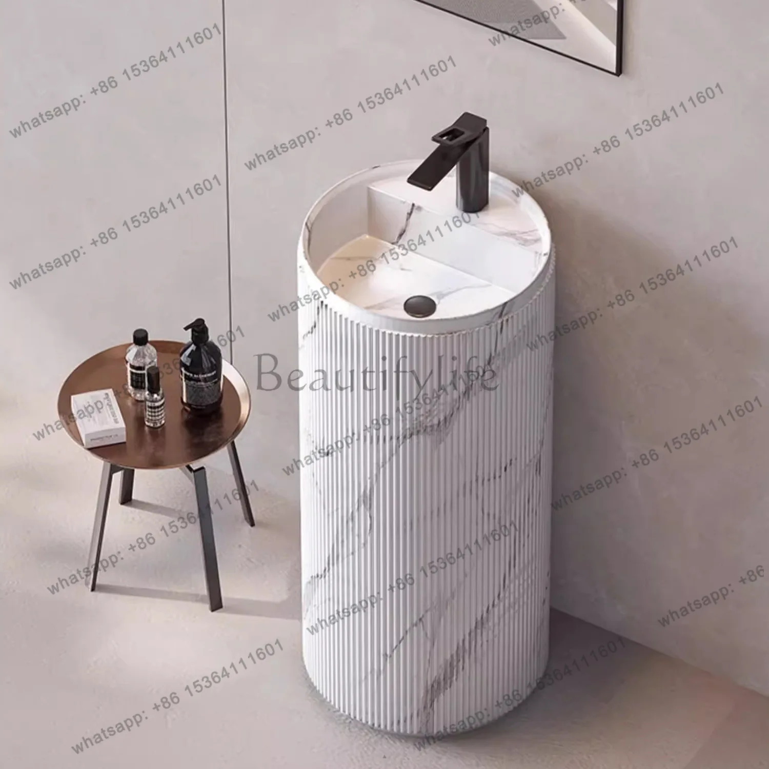 Nordic white water transfer column basin home round square column washing table