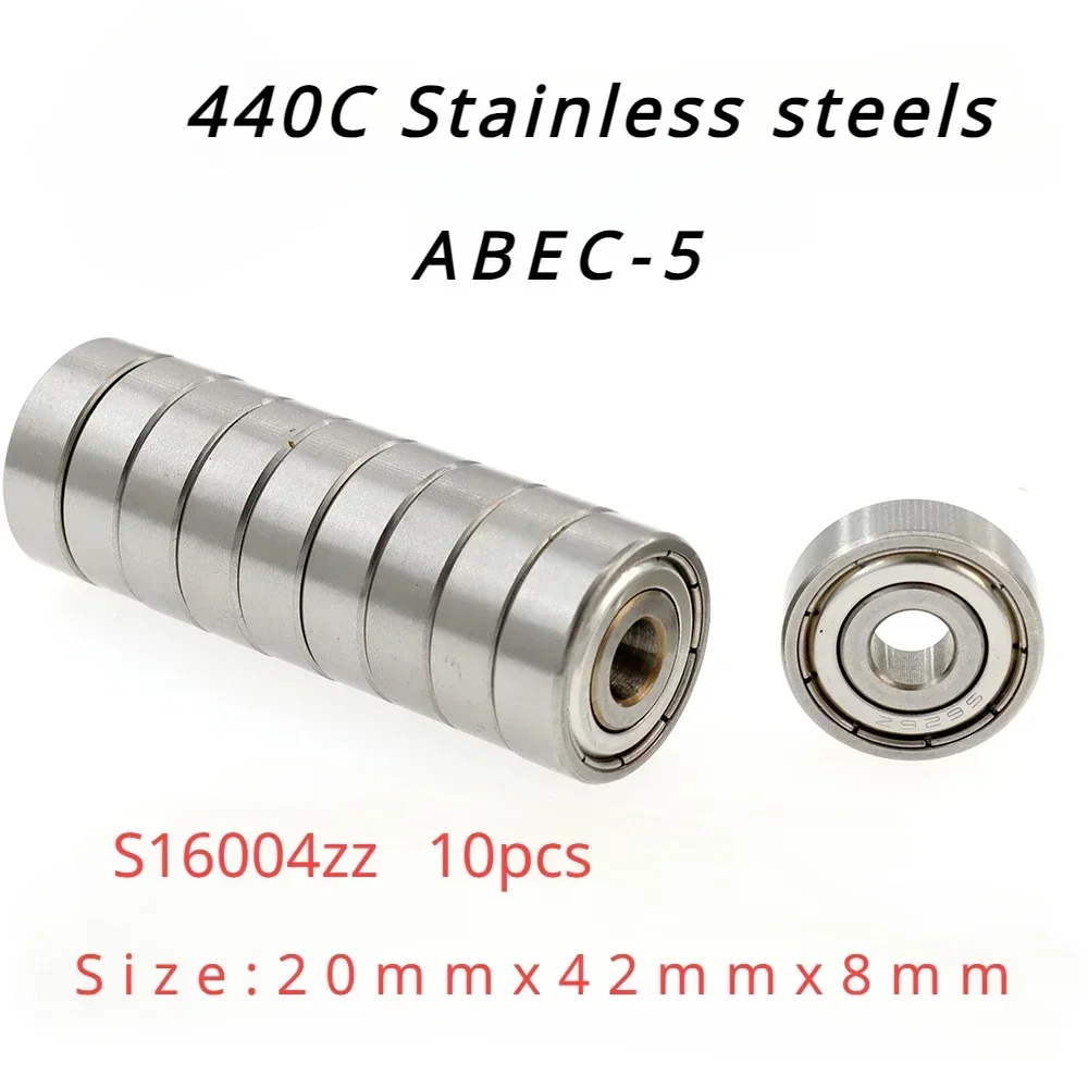 

High Performance 440C Stainless Steels ABEC-5 Deep Groove Ball Bearings - S16004zz of 10pcs Size:20mmx42mmx8mm