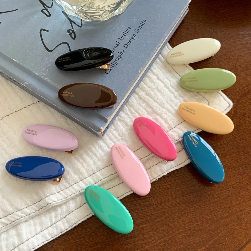 

Простые однотонные овальные заколки для волос в корейском стиле, легкие, яркие, в конфетных цветах, идеально подходят для лета