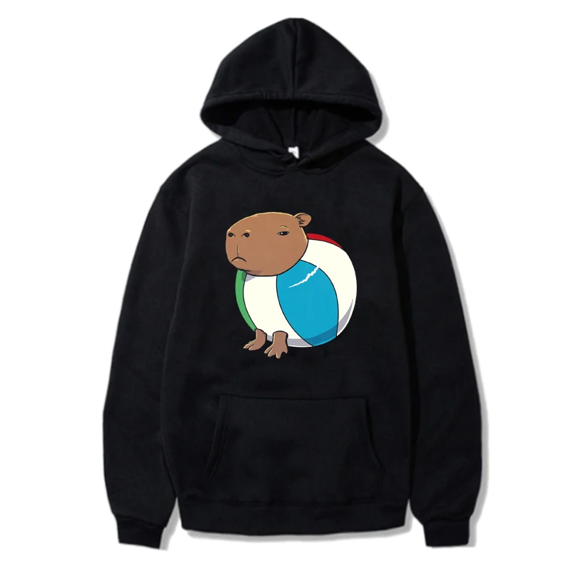 Capybara Astronaut Print Hoodies Kawaii Capybara Beach Ball Graphic Unisex Pullover Fashion Cartoon Pattern Man/Women Sweatshirt