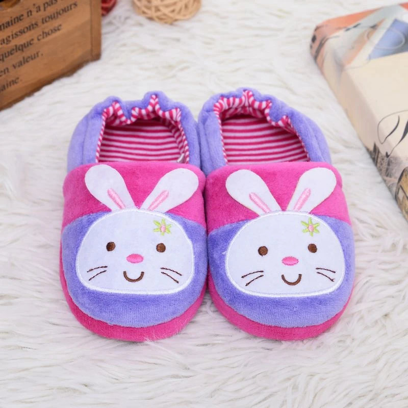 Fashion Toddler Girls Slippers for Winter Baby Loafers Plush Warm Cartoon Bunny Rubber Sole Children Home Shoes House Footwear