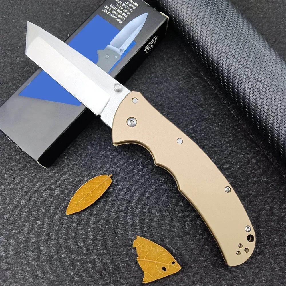 Champagne Cold Outdoor Folding Pocket Knife D2 Steel Tanto Blade Aluminum Alloy Handle Outdoor Hunting Hiking Camping Tool