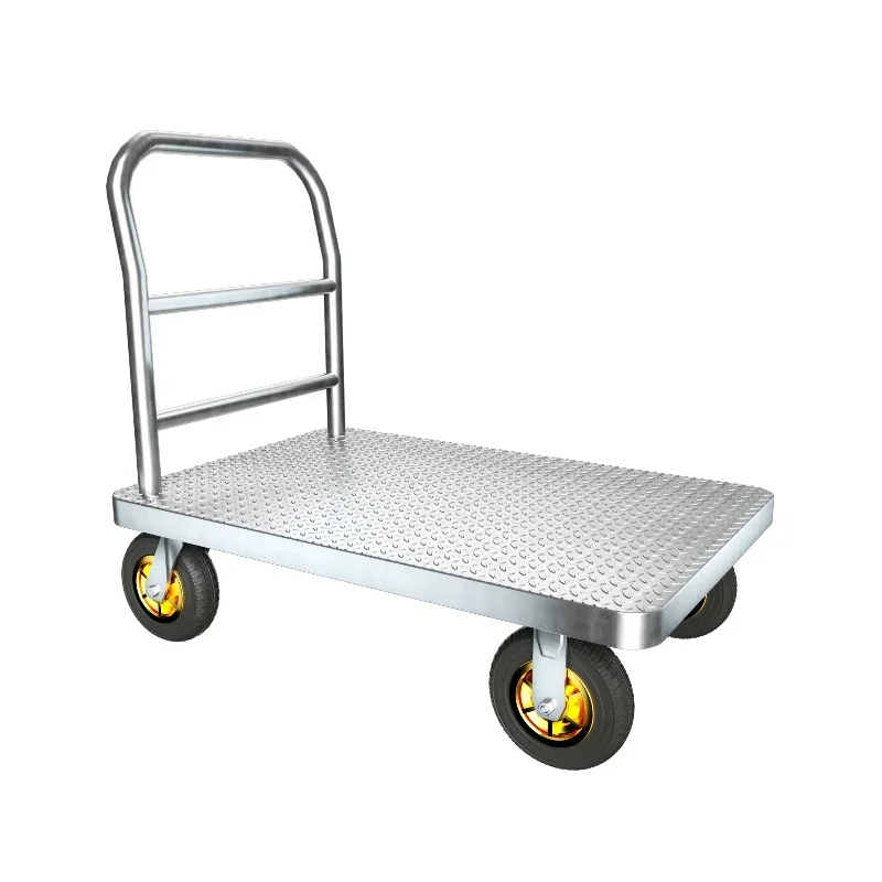 120*80cm 1000kg 2000lb Heavy Duty Silver Steel Warehouse Flatbed Hand Truck Cart Industrial Mute Folding Handle Platform Trolley