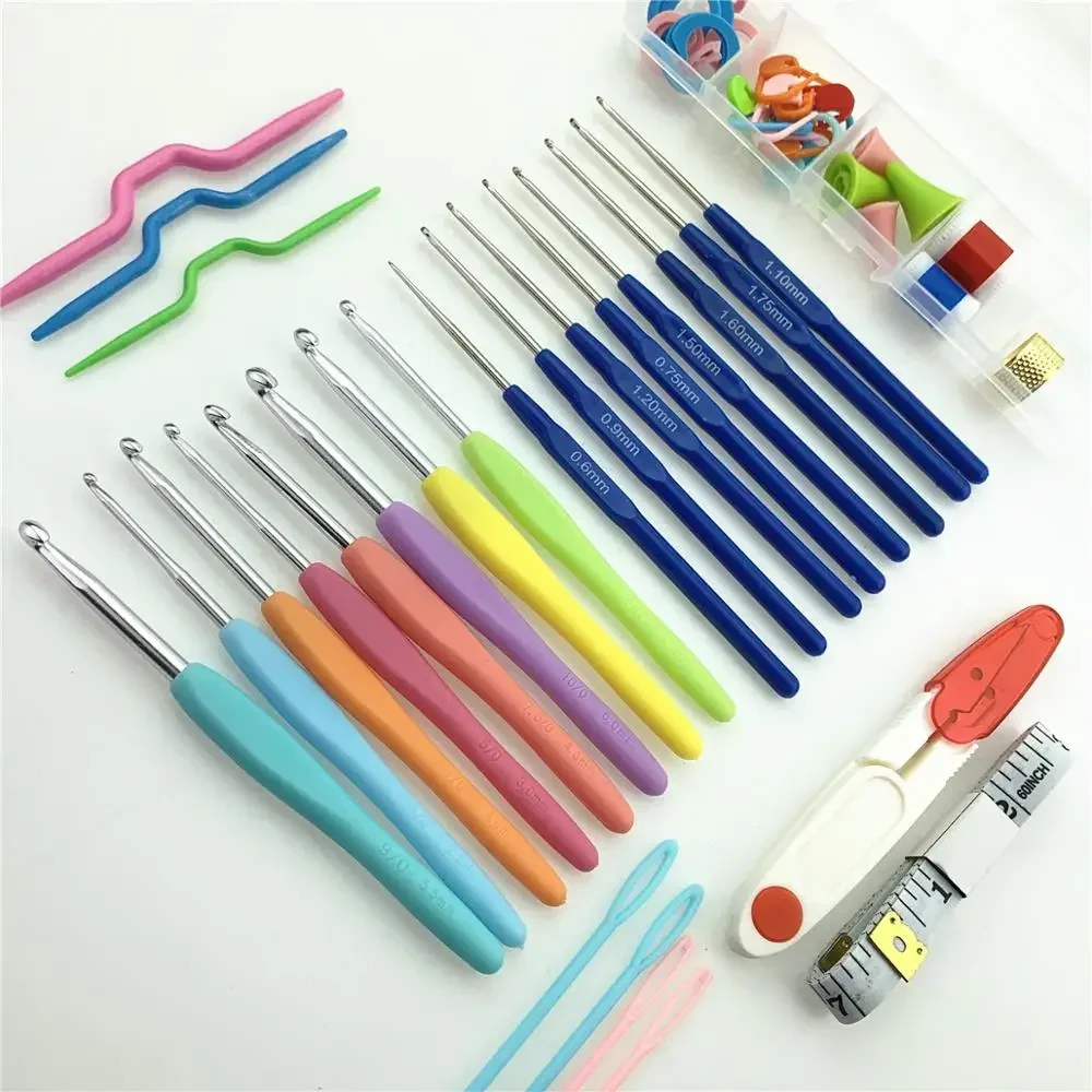 

1 комплект для вязания крючком, набор инструментов для вязания крючком ручной работы, комбинированный набор, металлическая алюминиевая пряжа, игла