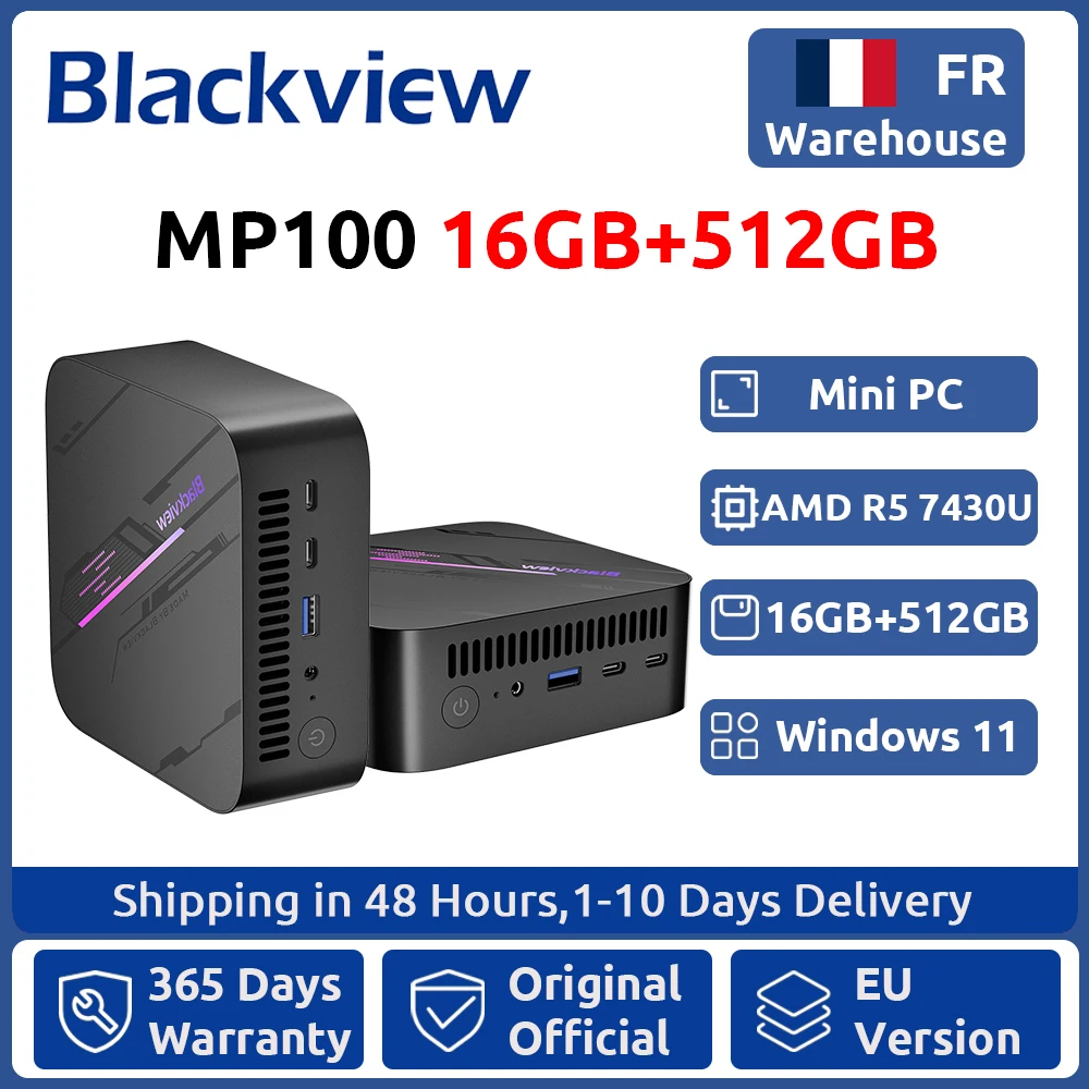 Blackview MP100 NIEUWE Mini PC AMD Ryzen 5 7430U Windows 11 6-Core 12-thread 16GB DDR4 512GB SSD WiFi 6 Mini Computer PC BT5.2