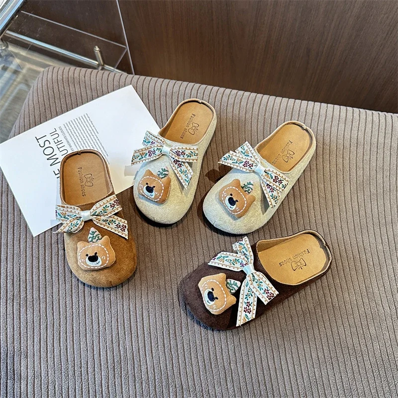 

2025 New Cartoon Girls Fashion Princess Slippers Outdoor Children's Causal Flat Shoes Cute Sweet Bowknot Kids Slippers Versatile