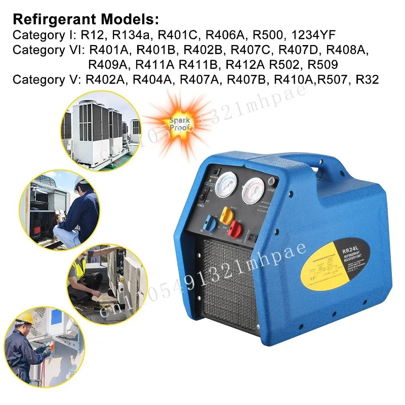 R32 R1234YF R410A R134a Refrigerant Recovery Machine 1 HP RR500 Automotive Air Conditioning HVAC Refrigerant Recovery Device