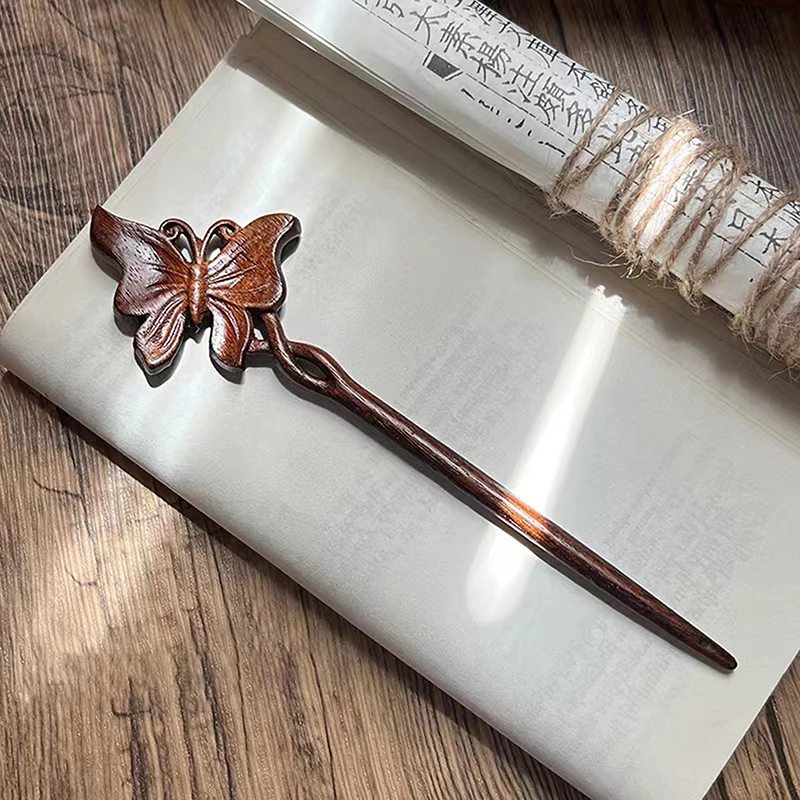 الصينية خشب الصندل الشعر العصي الشوك الرجعية نمط اليدوية منحوتة دبوس الشعر زهرة الحيوان تصاميم عيدان نمط النساء #5