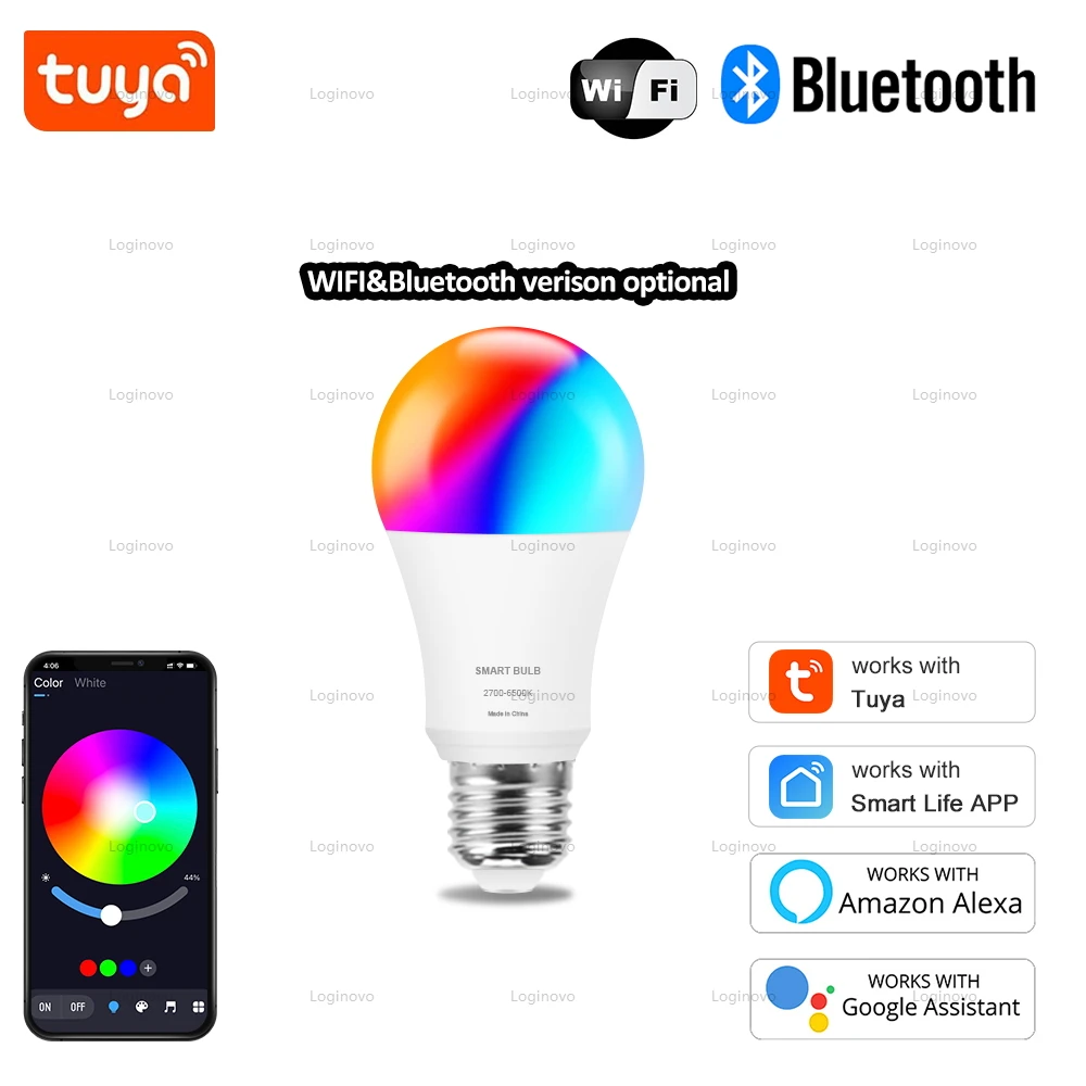 Tuya Smart LED Light Bulb Wifi Bluetooth E27 RGB 15W 20W Led Smart Lamp Home Decor Lighting 220V 110V For Alexa Google Assistant