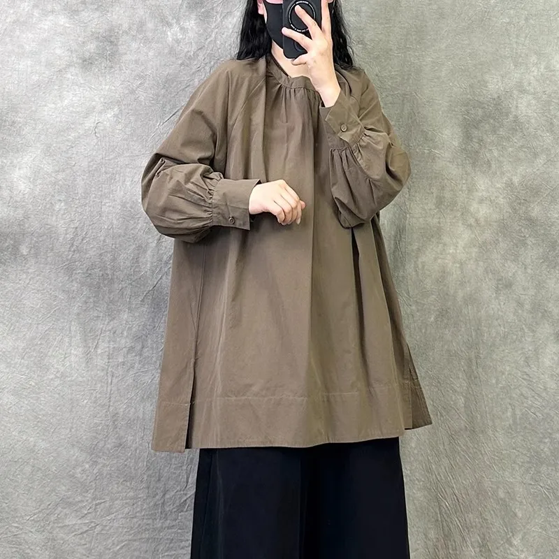 เสื้อทรงหลวมสไตล์เรโทร แขนยาว ผ้าระบายอากาศ ใส่สบาย เหมาะสำหรับใส่ทำงานหรือลำลอง
