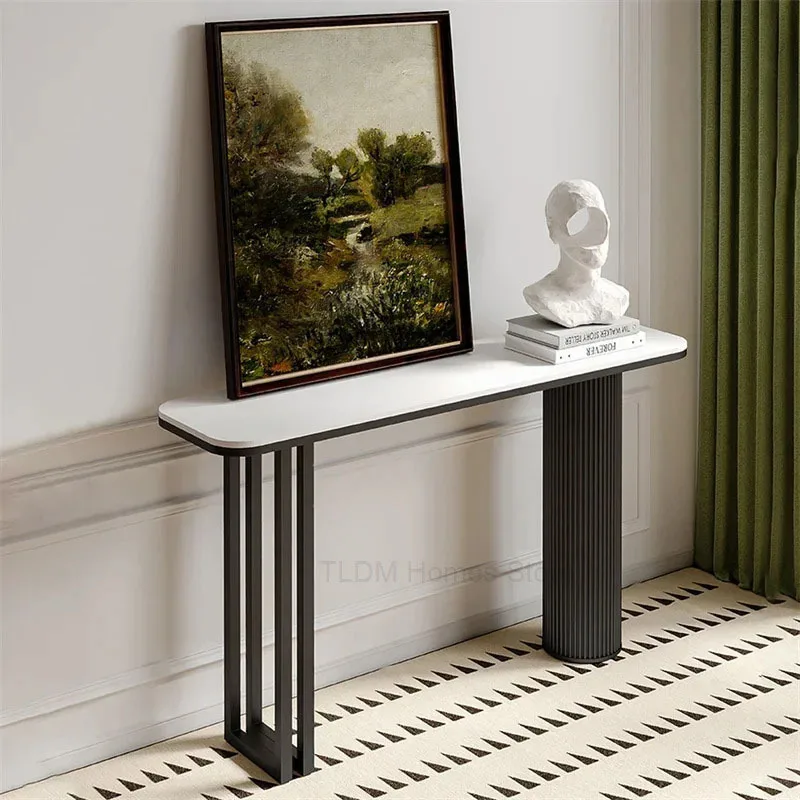 Italian Light Luxury Slate Console Table Modern Simple Corridor Entrance Cabinet Against The Wall Home Entryway End View Table Z