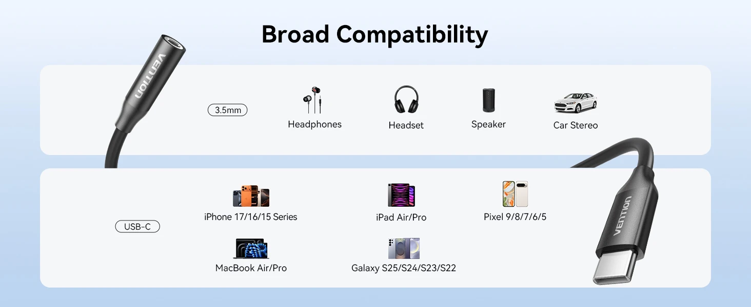 [2Pcs] Vention USB Type C to 3.5mm Jack Earphone Adapter Headphone USB C Cable Audio Adapter with DAC For iPhone 17 16 15 Xiaomi