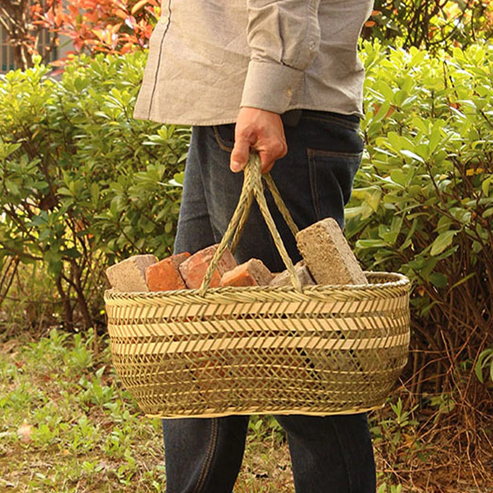 

Bamboo Shopping Basket Harvest Vegetables Storage Kitchen Woven Eggs Fruit Snacks Basket Simple Design Practical Use Home
