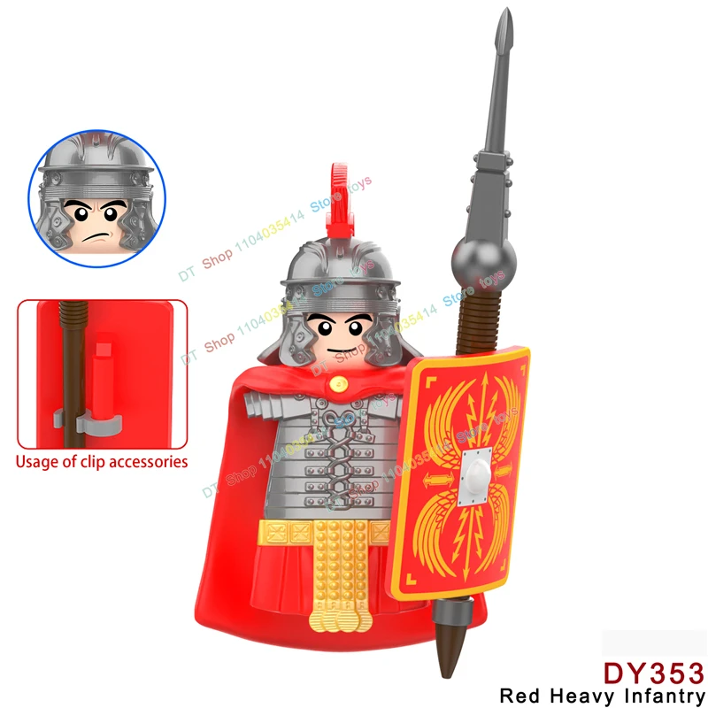 Medieval Military Rome Castle Figures Set Roman Soldiers Infantry Head Movable Trumper Weapons Shield Building Blocks Bricks Toy