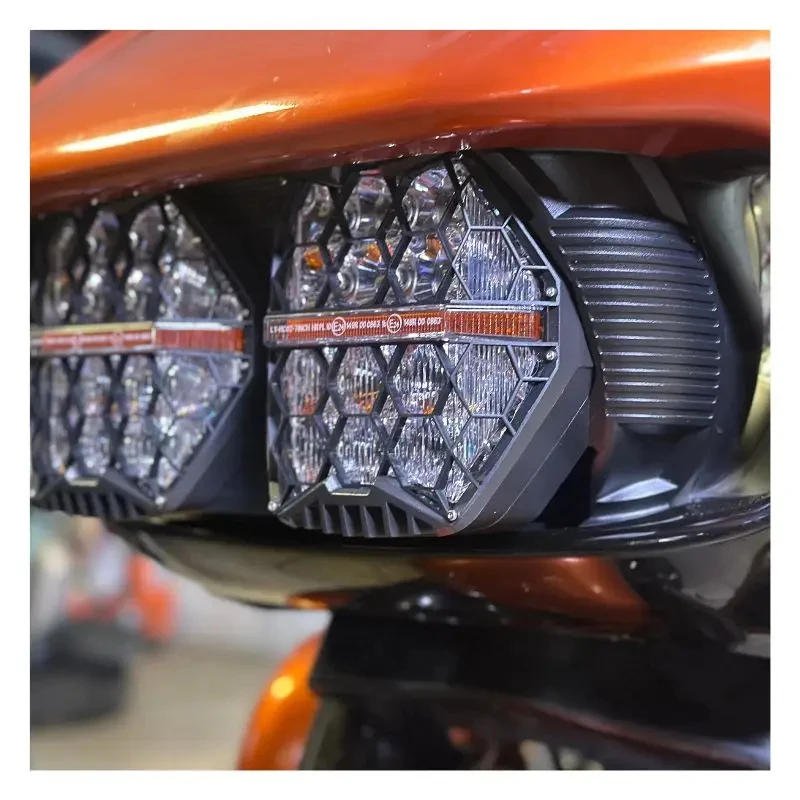 Plug N Play 240W Honeycomb Dual Headlight Motorcycle LED Hi/Lo Beam Headlamp with Amber DRL for Harley Davidson Road Glide 2015+