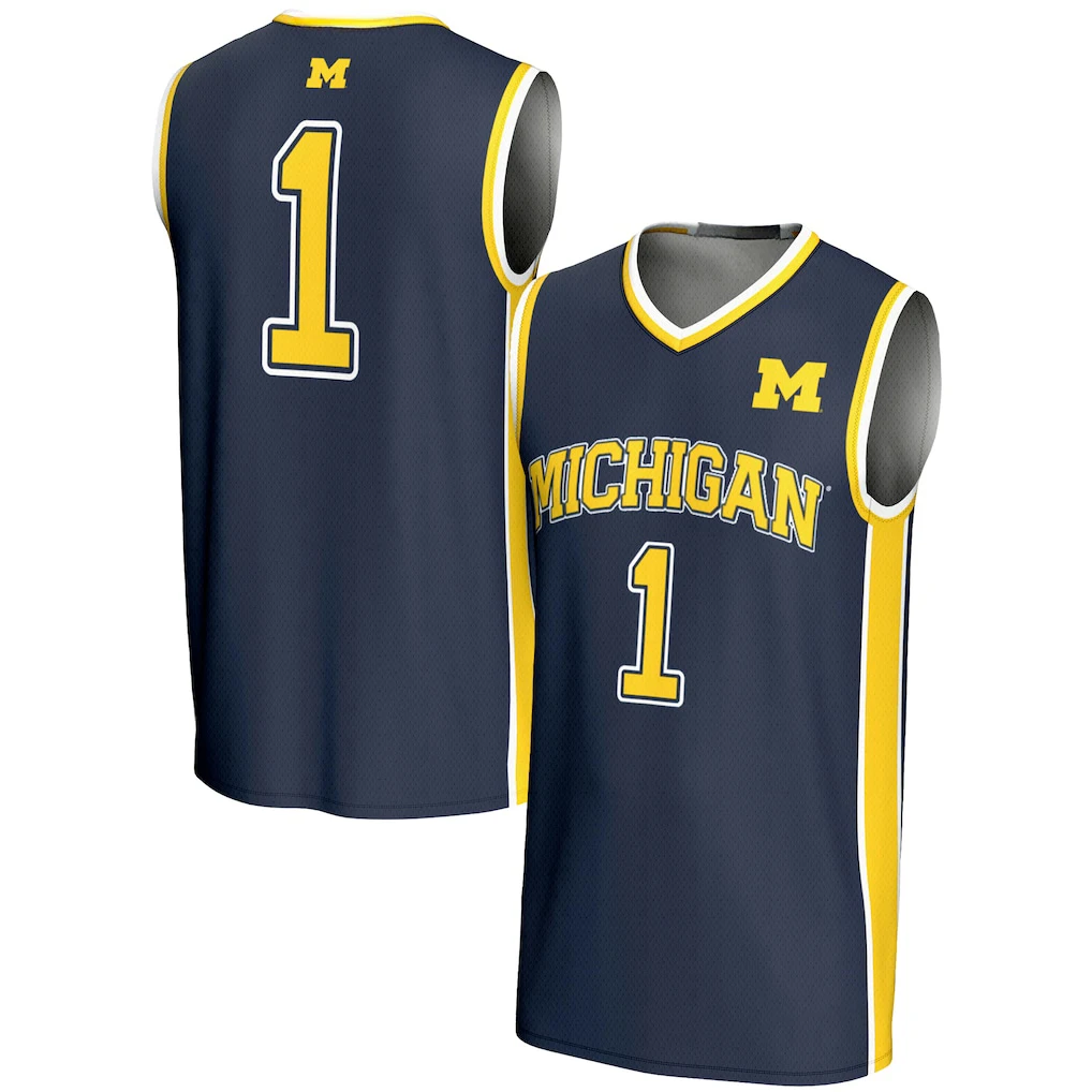 March Madness Summer New #1 Michigan Wolverines Gameday Greats Basketball Jersey - Navy Men Women Oversized Quick Drying Tee﻿