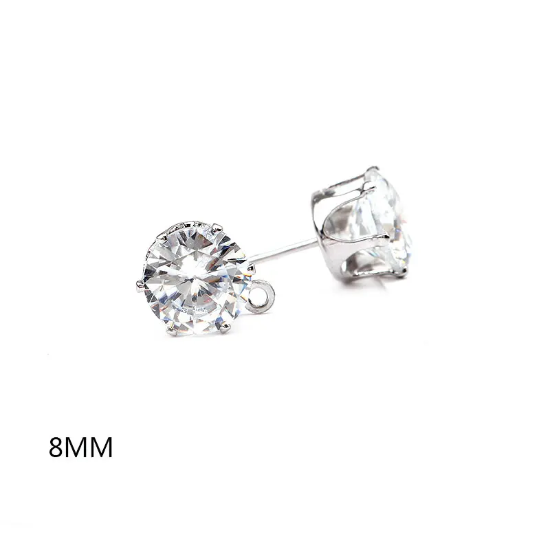 20PCS 6MM 8MM 18K Gold Color Plated Brass with Zircon Round with Hanging Hole Stud Earrings Diy Jewelry Findings Accessories