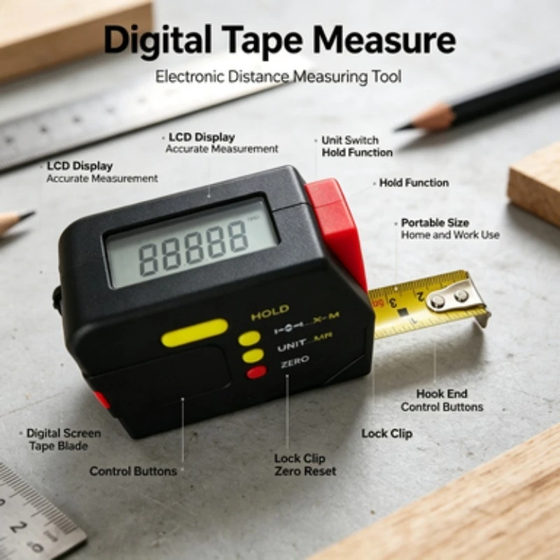5M Digital Display Steel Tape Measure High Precision Electronic Distance Meter Shock Resistant Woodworking Measuring Hand Ruler