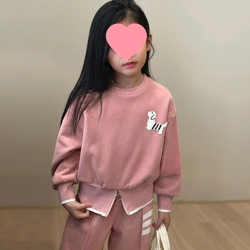 

2024 Korean Spring Autumn Junior Girl Sport Suit Teenager Girl Cartoon Dog Sweatshirt+Sport Shirt School Girl Tracksuit 4-12Yrs