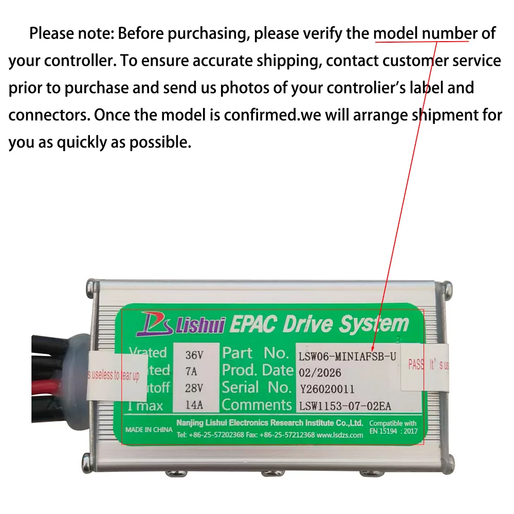 Brushless Motor Controller for Ebike LSW1153-07-02EA 36V 7A Display Speed Controller for Electric Scooters and MTB