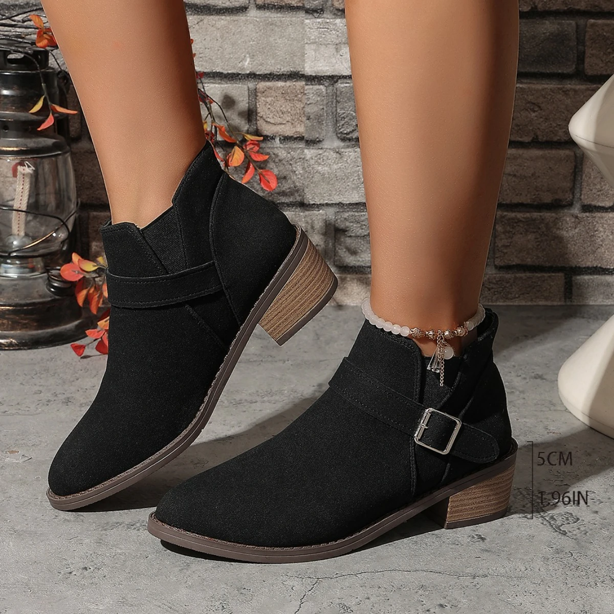 Nuevo estilo, botas para mujer, botas poco profundas a la moda con punta redonda, botines cómodos negros para primavera/otoño e invierno para mujer