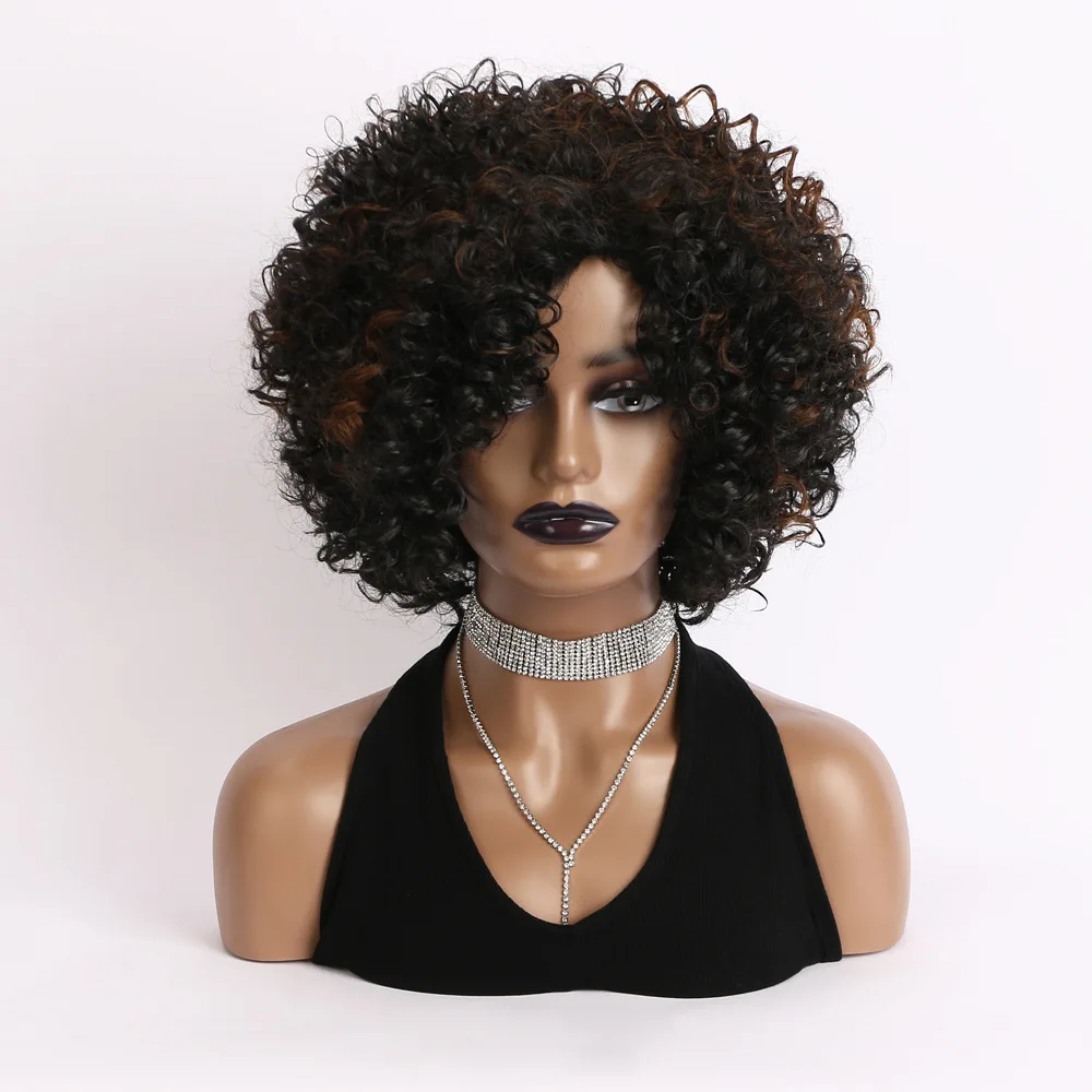 12inShort Wig Afro Kinky Curly Bob Wig for Black Women Stretchable Full Cap Wig with Breathable Net Synthetic Hair Wig for Women