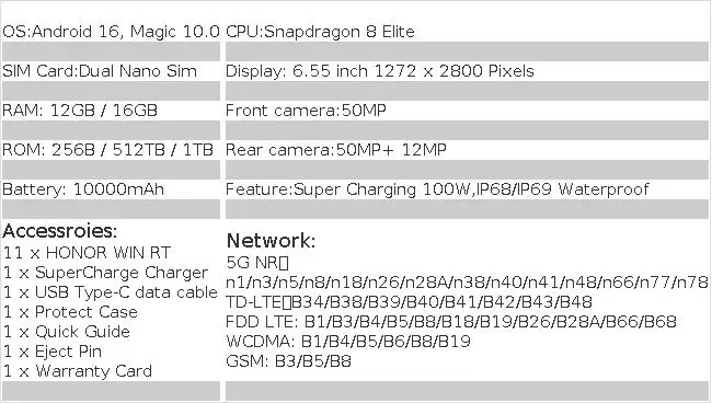 Original HONOR WIN RT 5G Game Mobile Phone 6.83" AMOLED 185Hz Display Snapdragon 8 Elite Battery 10000mAh 100W Wired Smartphone
