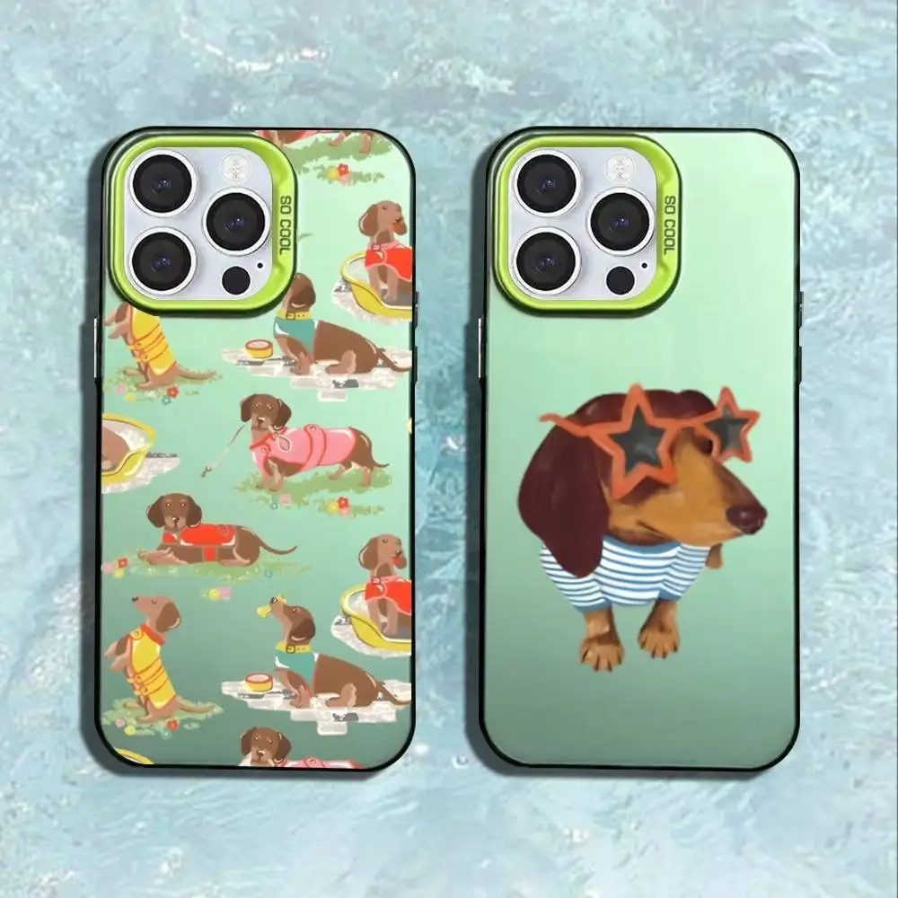 

Cartoon Cute Dachshund Phone Case For iPhone 17,16,15,14,13,12,11,Pro,Max,Plus,Mini,XS,SE Anti Fall Green Matte Hard Bumper