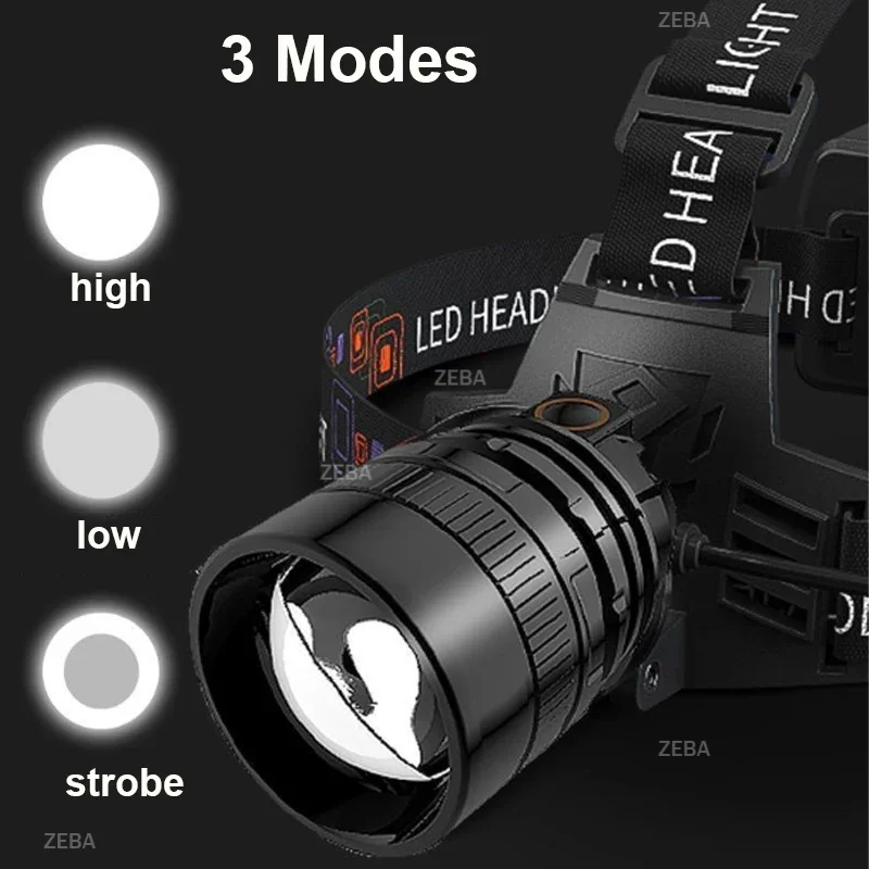 強力なledヘッドランプ、充電式、伸縮ズーム機能付きヘッドライト、屋外防水作業用ヘッドランプ、高ルーメンヘッドトーチ
