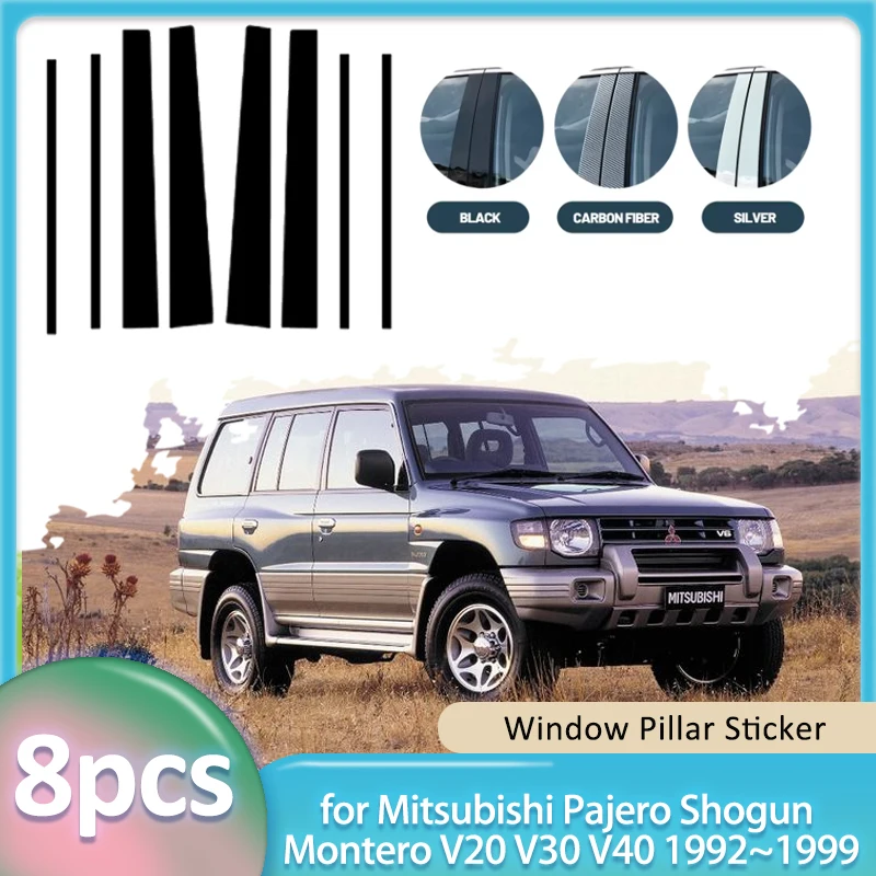 

Наклейка на окно для Mitsubishi Pajero Shogun Montero V30 V40 1992 ~ 1999 из углеродного волокна, крышка стойки B C, дверные аксессуары