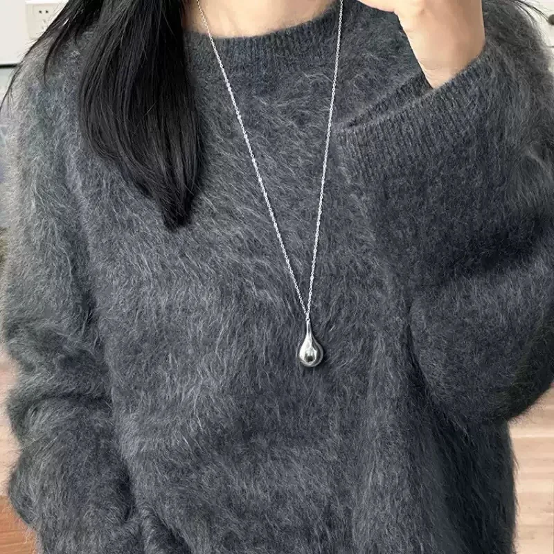 Fashion Metallic Water Drop Pendant Long Necklace For Women Creative New Designers Sweater Chain