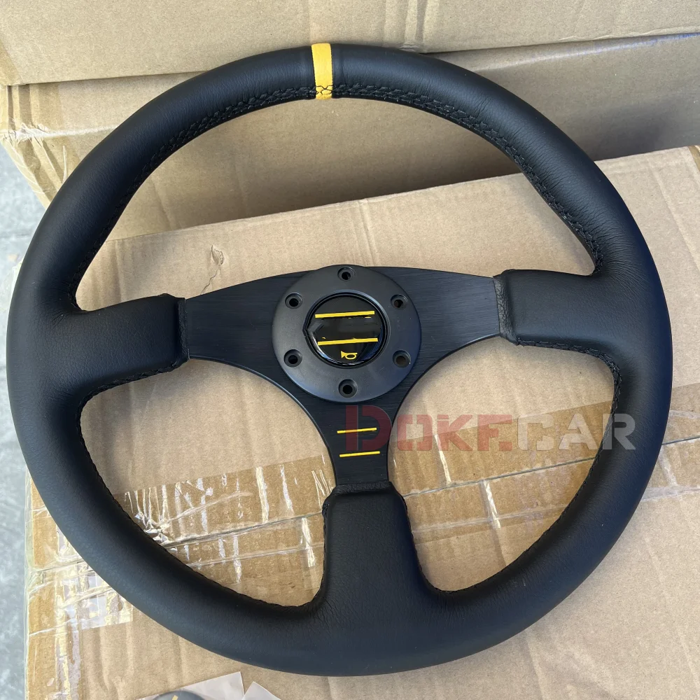 refitting racing 14 inch 350mm flat drift steering wheel Leather Yellow Style steering wheel