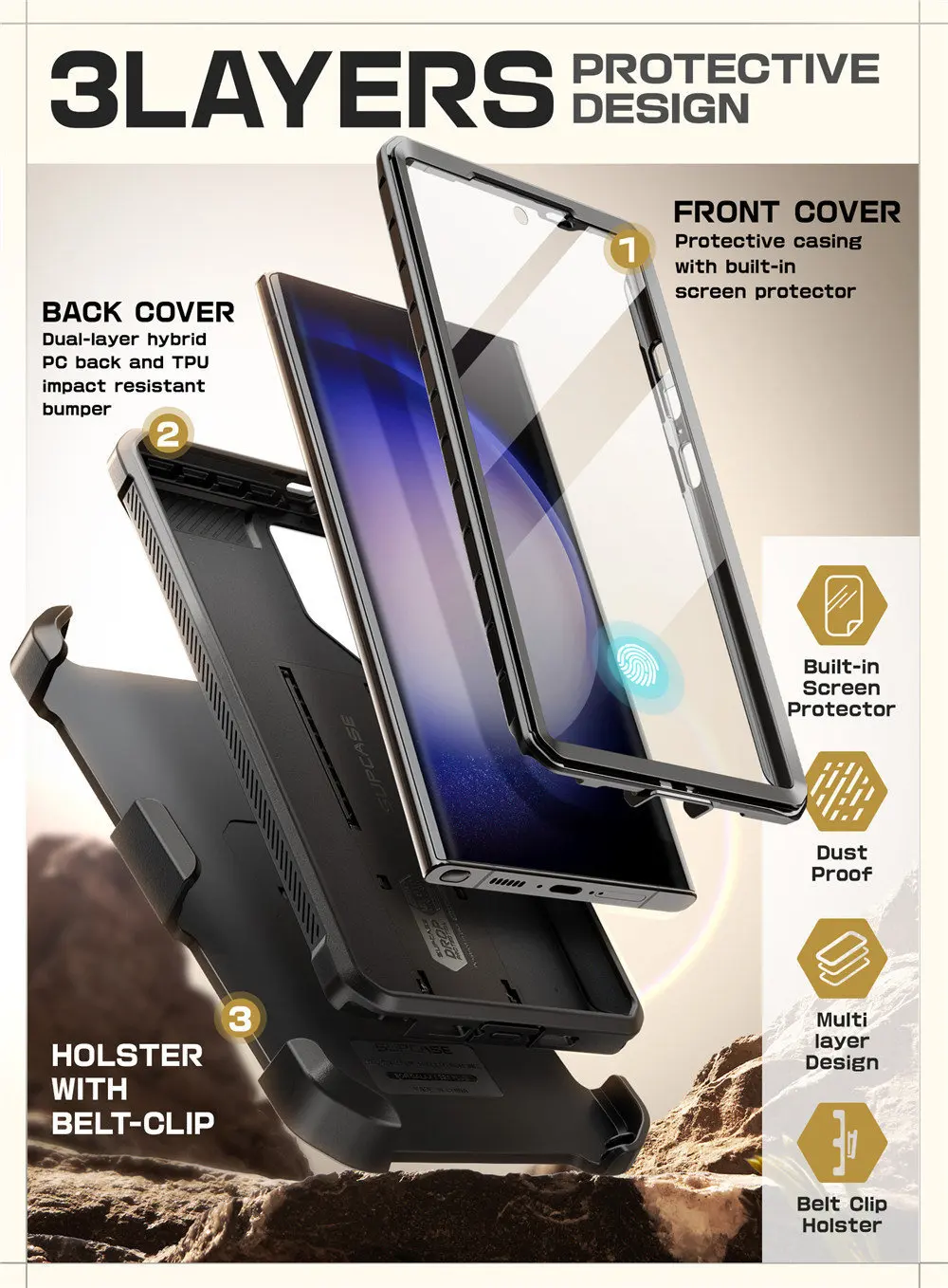 SUPCASE For Samsung Galaxy S24 Ultra Case UB Pro Full-Body Dual Layer Rugged Belt-Clip Phone Case with Built-in Screen Protector