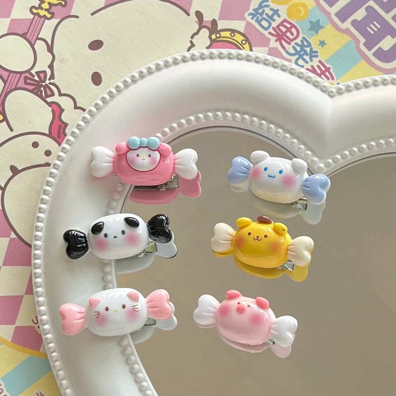 Sanrios Cinnamoroll My Melody Pompom Purins Hello Kitty Cartoon Candy Barrette Children Duckbill Clip Mini Hairpin Headgear