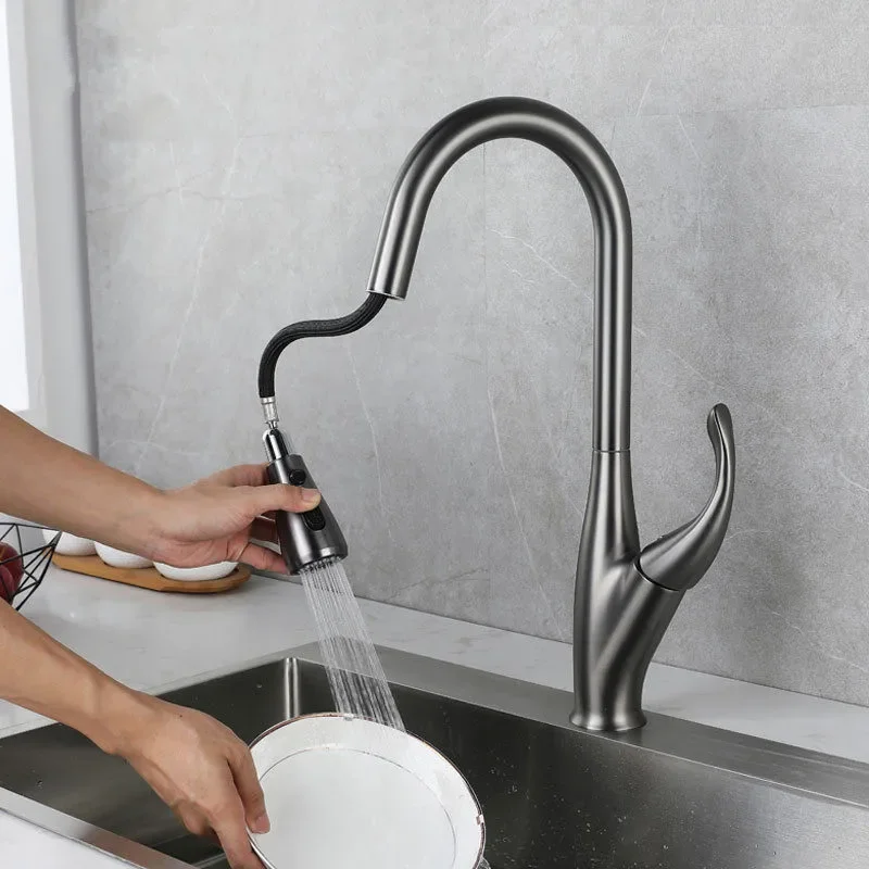 Grey Pull Out Kitchen Faucet Brass Sink Mixer Tap 360 degree rotation torneira cozinha mixer taps Kitchen Tap