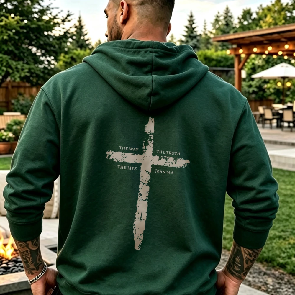 The Way The Truth The Life Cross Christian Faith Graphic Pullover Vintage Bible Verse Religious Quote Print Casual Streetwear
